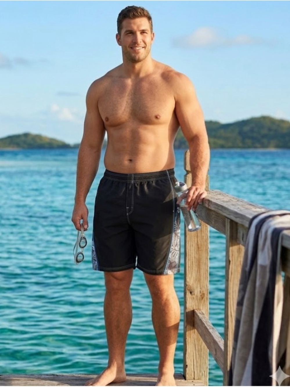 Speedo Black Swim Board Shorts with Side Pattern